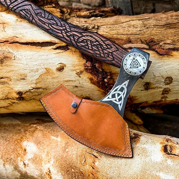 MDM-012 Custom Hand Forged Viking Axe Real Tomahawk Viking Hatchet Beared Camping Axe, 5160 HIGH Carbon Steel Blade, Throwing Set Vintage Ax Viking Gift for Him - Viking Gifts (Ragnar)