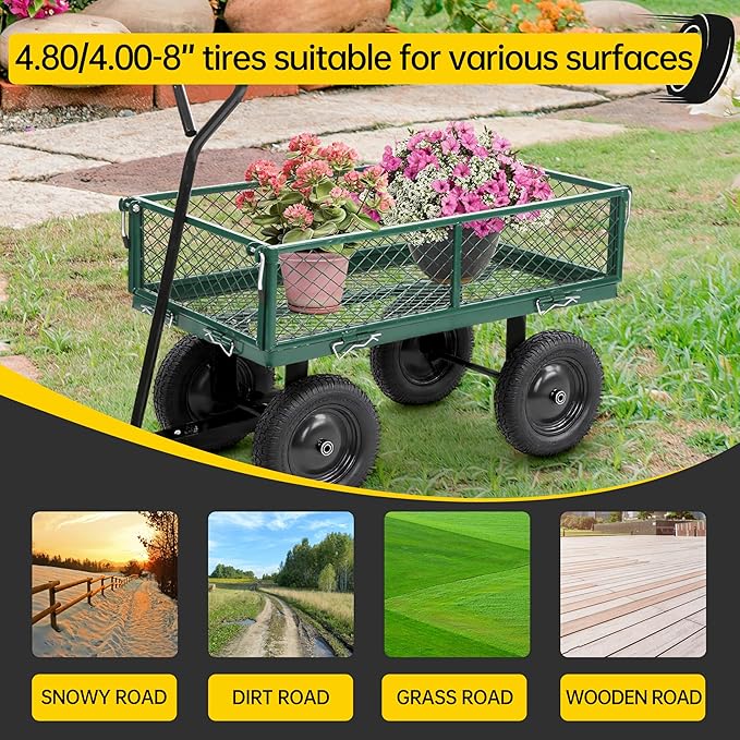 2PC 4.80/4.00-8 Flat Free Tire, 14.5 Wheelbarrow Tire and Wheel with 5/8" Bearings & Extra 3/4", 3-7" Centered Hub, 4.80/4.00-8 tire and wheel Fit for Gorilla Cart, Garden Cart/Hand Truck