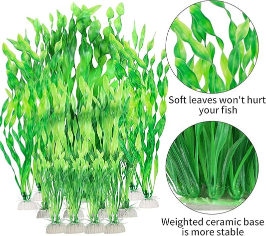 MyLifeUNIT Artificial Aquarium Plants, 13 Pack Plastic Seaweed Water Plants for Fish Tanks (Green)