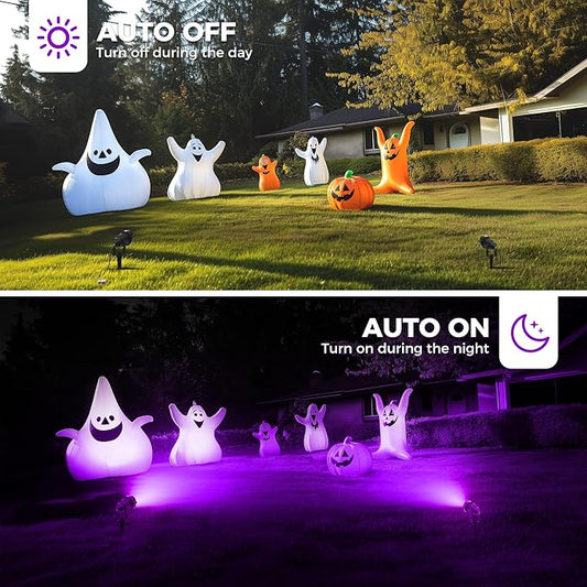 L LOHAS LED Halloween Spotlight Outdoor, Purple Spot Lights for Yard, Auto On/Off 5W 120V Landscape Lighting for House, Holiday, Trees, Decoration, 450LM IP66 Waterproof, UL Listed, 2 Pack