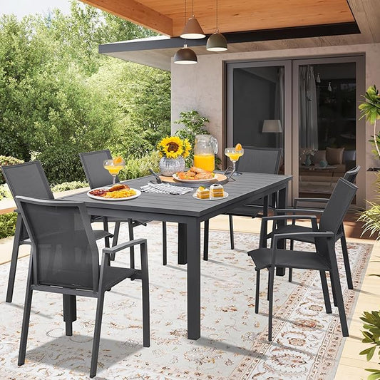 Aluminum Extendable Outdoor Dining Table, 68"-91.5" Adjustable Length Oversized Patio Table for 6-10 People, All-Weather Patio Dining Table with Adjustable Feet for Deck Balcony Garden, Grey