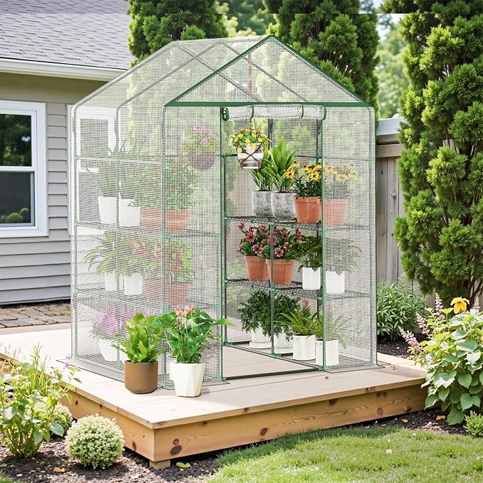 Walk-in Greenhouse for Outdoor, 57 x 29 x 77'' Walk in Plant Greenhouses with Durable UV-Resistant Cover, Reinforced Green House with 3 Tiers Stands Heavy Duty for Patio, Backyard and Porch