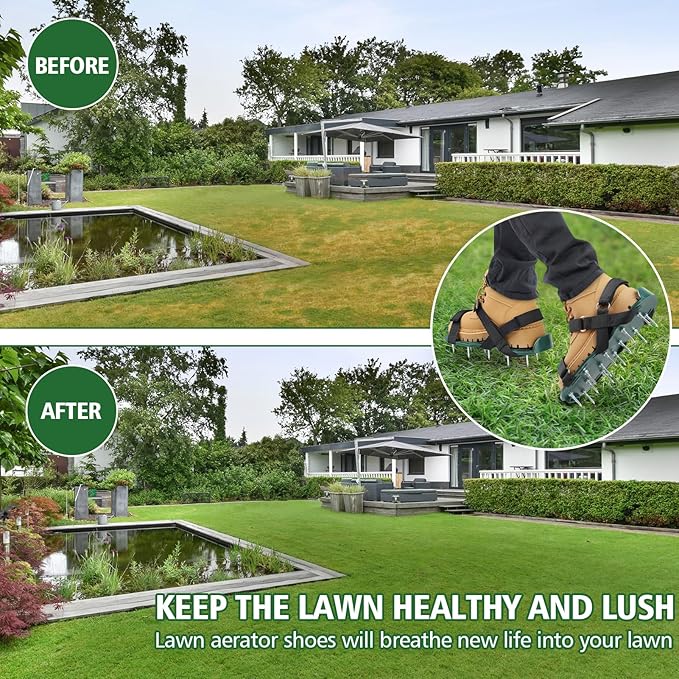 Lawn Aerator Shoes for Grass, Lawn Aeration Shoes with Adjustable Hook Loop Straps and Heavy Duty Spike, Soil Aerator Tool for Aerating Patio Yard Garden