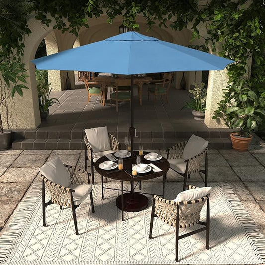 California Umbrella 9' Rd Sunbrella Aluminum Patio Umbrella, Crank Lift, Auto Tilt, Bronze Pole, Canvas Cyan Fabric
