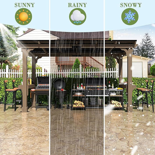 MUPATER 6 x 13 FT Wooden Grill Gazebo with Sloping Metal roof, Heavy Duty Hard Top Grill Gazebo Suitable for 2 Full-Size Grills, BBQ Canopy for Outdoor Patio, Lawn, Garden