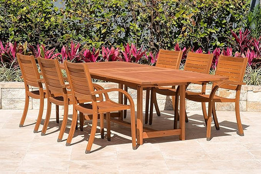 Amazonia 7-Piece Patio Dining Set, Dark Teak Finish and Ideal for Outdoors
