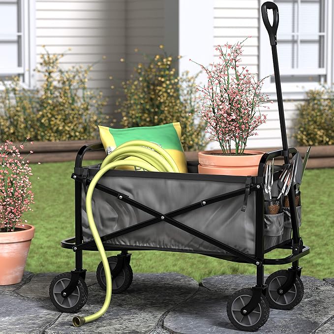 Amazon Basics Collapsible Folding Heavy Duty Utility Wagon for Outdoor Sports, 265 pounds Weight Capacity, Camping, Garden, and Shopping, 27.6 x 40.9 x 20 inches, Gray