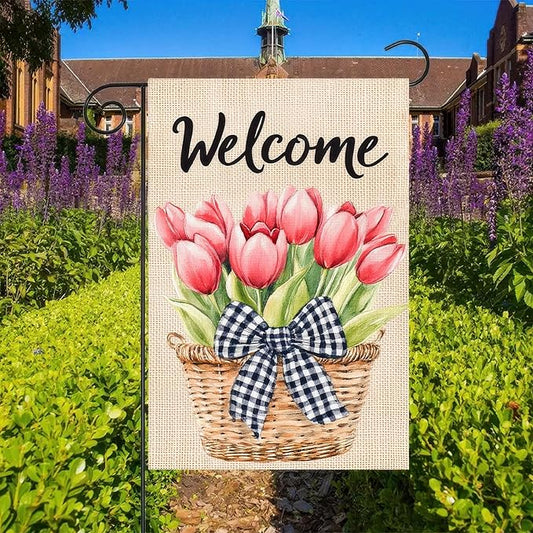 Spring Floral Garden Flag Tulips Garden Decoration Supplies 12x18 Inch Double Sided Flag Farmhouse Holiday Outside Seasonal Decor Seasonal Flower Yard Flags