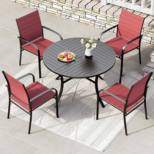 HERA'S HOUSE Outdoor Dining Chairs Set of 6, Patio Lawn 36" Textilene Fabric Chair with Wrought Iron Metal Frame Support 350lbs for Garden Backyard Lawn Kitchen, Red