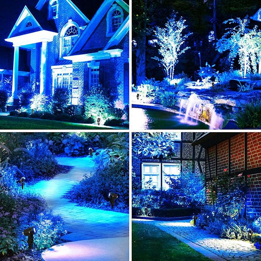 Blue Solar Spot Lights Outdoor,2 Pack Solar Landscape Spotlights IP65 Waterproof 9.8ft Cable, Auto On/Off Outdoor Wall Lights for Garden Yard Driveway Porch Walkway Pool (1-in-1)