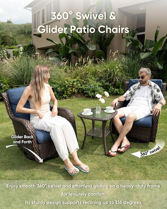 HUMMUH High Back Outdoor Swivel Rocker Patio Chairs Set of 2 with 5-Inch Thick Cushions, All-Weather Wicker Patio Furniture for Porch,Poolside, Deck, and Yard