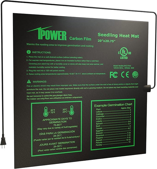 iPower GLHTMTPROMX2 20" x 20.75" Seedling Heat Mat 2-Pack Upgraded Carbon Film Durable Waterproof Indoor Warm Hydroponic Plant Germination Starting Pad, Black