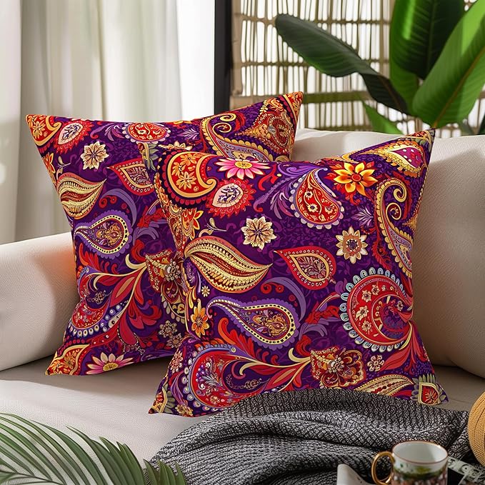 WOLKI Waterproof Outdoor Pillows 26x26 Feather and Down Filled Throw Pillow for Patio Furniture, Outside Decorative Pillow Set of 2 Flower