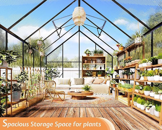 Jocisland 8x8x7 FT Polycarbonate Greenhouse for Outdoors with 2 Windows, Dual Swing Doors, Aluminum Walk-in Frame, Heavy Duty Garden Greenhouse for Backyard, Black