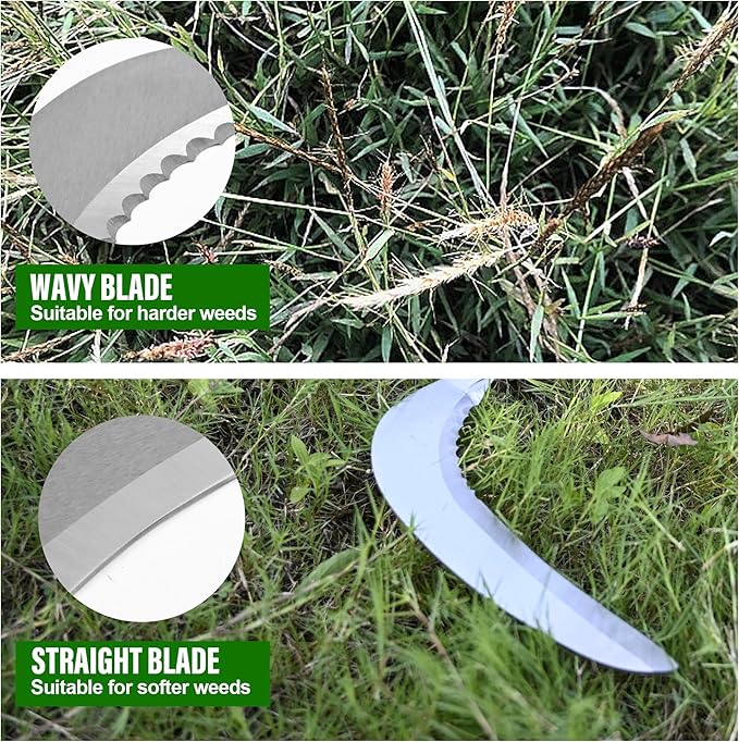 Weeding Sickle, Steel Grass Sickle with Serrated Double-Edged Blade, Telescoping Grass Whip, Stand up Weeding Grass Sickle, Lightweight Sickle Garden Tool Long Handle for Garden, Yard