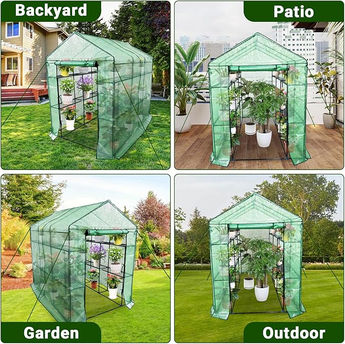 Greenhouse for Outdoors,Walk in 3-Tier 9 Shelves Green House w/ Roll-Up Zippered Door Anchors and Ropes,Waterproof & UV Protected Plant Garden Hot House for Garden Patio Backyard,57 x 85 x 76''