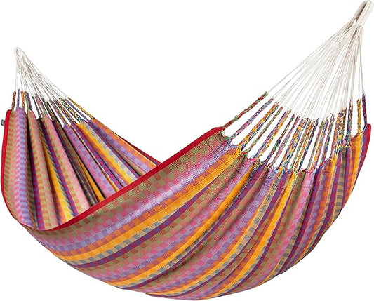 LA SIESTA® Flora Classic Cotton Hammock & Wall Mount Kit for Walls Ceilings & Square Beams - Indoor Outdoor Hammock Bed, Portable Hammock, 2 Person Hammock - Extra Large King Hammock, Flowers