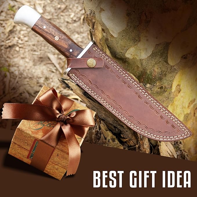 D2 Handmade 13 Inches Bowie Knife Full Tang Fixed Blade Knife with Sheath Hunting Knife with Along Wood Handle Ideal for Camping, Hiking, Survival And Bushcraft