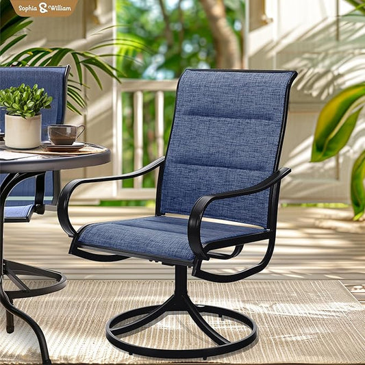 Sophia & William Outdoor Patio Chairs Set of 2, Swivel Patio Chair with Padded Textilene and Black Metal Frame, Good for Lawn Yard Garden All Weather (Blue)