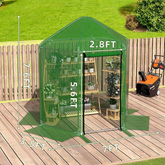 MU 7x7x7.6 FT Greenhouses for Outdoors, Heavy-Duty Green House for Outside, Walk in Winter Greenhouse with 180g Double Layer PE Cover, Ground Stakes, Great for Garden/Patio/Backyard