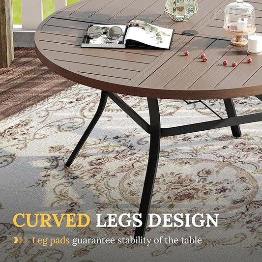 VICLLAX 7 Pieces Patio Dining Set for 6, Outdoor Furniture Set Includes 53" Outdoor Round Table and 6 Patio Swivel Chairs for Lawn Garden, Grey Wood Grain Tabletop and Grey Fabric