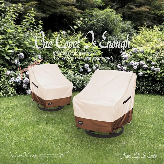Outdoor Chair Covers 2 Pack, (35W x37D x38H inches)100% Waterproof Heavy Duty Patio Furniture Covers ,Outdoor Furniture Covers Waterproof for Patio Chair Covers,Beige&brown
