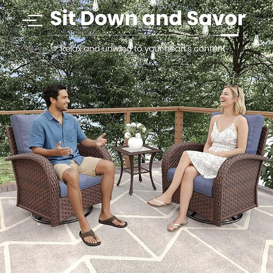 6 Pieces Patio Furniture Sets, Wicker Rattan High Back Outdoor Swivel Rocking Chairs Set with Side Table