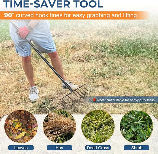 L-Shaped Garden Rake with Oversize Head - 72" Adjustable Lightweight Metal Rake for Thatch, Leaves, Hay, Mulch - Efficient Yard Tool for Quick Cleanup, Effortless Collecting Cleaning