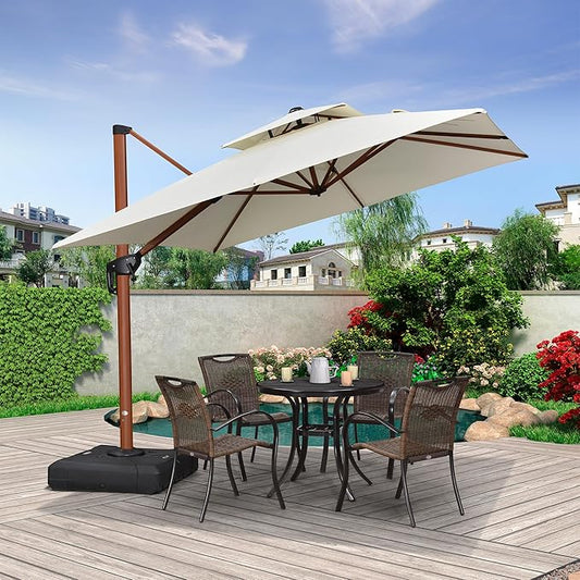 PURPLE LEAF 9ft Patio Umbrella Outdoor Square Umbrellas Large Cantilever Umbrella Windproof Offset Umbrellas Heavy Duty Sun Umbrella for Garden Deck Pool Patio, Cream
