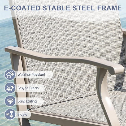 VICLLAX 7 Pieces Outdoor Dining Set, Patio Furniture Set of 6 Patio Swivel Dining Chairs and 50" Patio Round Table, Sandshell Chairs & Sandshell Tabletop