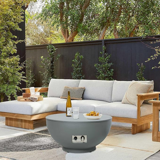 28-Inch Fire Table, 58,000 BTU Oudoor Propane Fire Pit, Patio Round Fire Bowl Gas Firepit with Lid, Lava Rocks, Cover, Pre-Attached 10FT Propane Hose, Gray