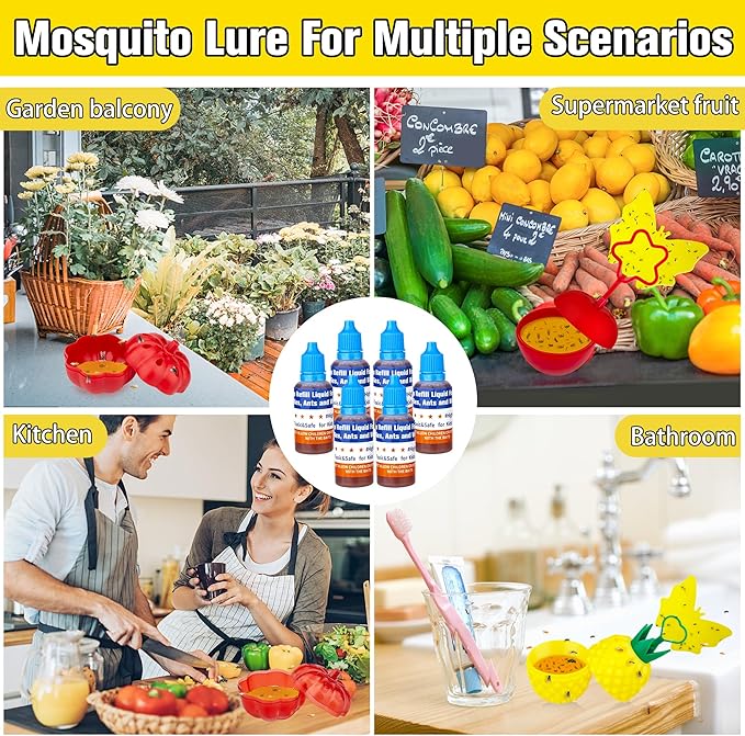 Fruit Fly Trap Refills Liquid Only, Fruit Fly Traps for Indoors,Ready-to-Use Gnats Killer Indoor Trap,Gnat Catcher for Home Kitchen (6 Pack)