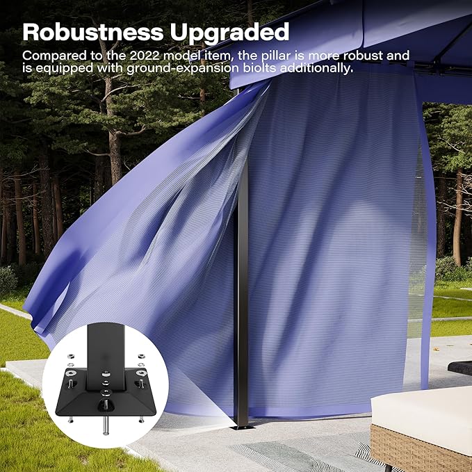 Outdoor Patio Gazebo 8FT, Heavy Duty Party Tent & Shelter with 2-Tier Roof and Expansion Bolts, Mosquito Nettings and Privacy Screens for Backyard, Garden, Poolside, Navy Blue