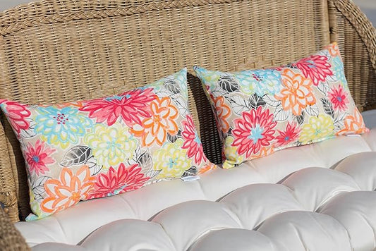 RSH Décor Sunbrella Jumbo Lumbar Pillow Covers – Set of 4 | 26" x 16" | Outdoor Use – Patio, Lounge, Adirondack, Deck | Water & Fade-Resistant | Artistic Floral | Includes Down-Alternative Inserts