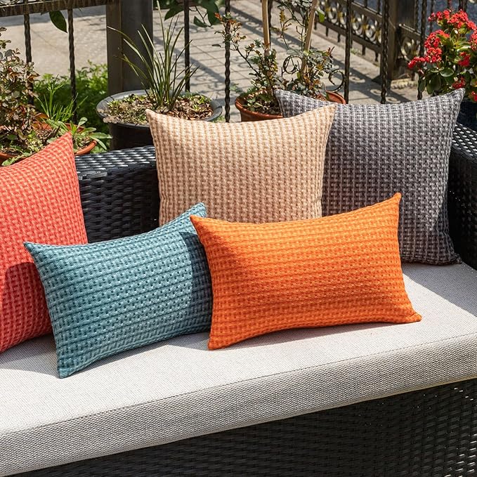 Kevin Textile Outdoor Waterproof Throw Pillow Covers Pack of 2 Farmhouse Decorative Cushion Covers for Garden Patio Tent Balcony Bench Couch Sofa 24x24 Inch, Teal