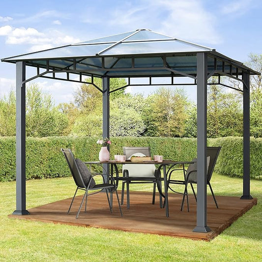 TOOLPORT Hardtop Gazebo 10x10 ft with Aluminum Frame and Approx. 8 mm Polycarbonate Roof