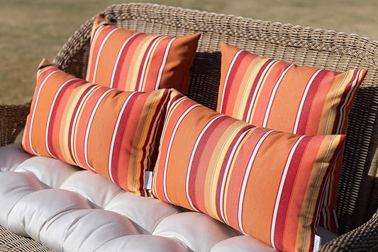 RSH DECOR: Sunbrella Lumbar & Square Pillows Set of 4 | 20" x 12" & 17" x 17" | Water and Fade-Resistant Performance Fabric | Outdoor Throw Pillows for Patio Furniture | Dolce Mango