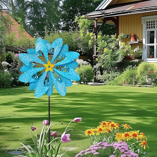 Solar Wind Spinner Retro Spinner, Waterproof Outdoor Metal Wind Sculpture for Patio, Lawn & Garden Decor (Large)