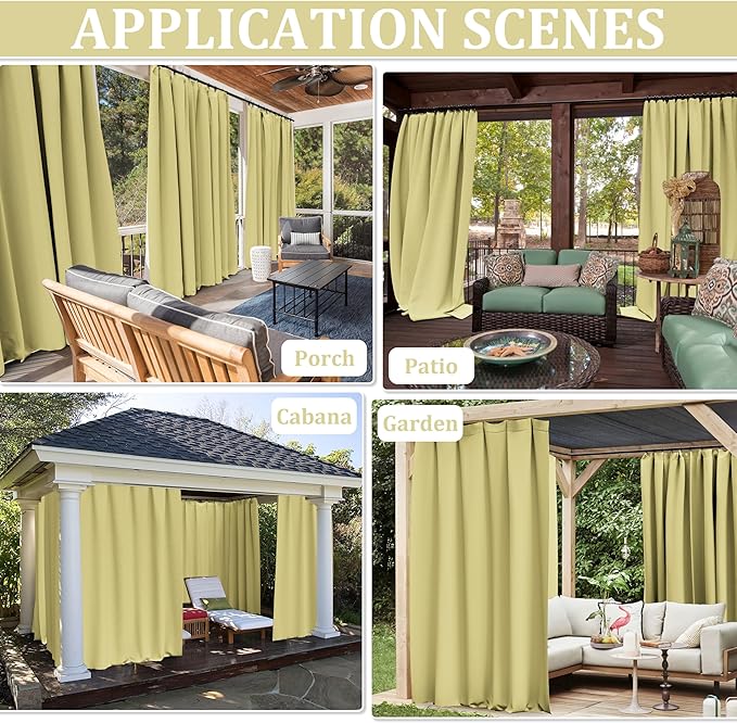 Gazebo Universal Replacement Privacy Curtain,12'×12' Gazebo Outdoor Waterproof Curtains, 4-Panels Sidewall Curtains with Double Zipper for Patio Canopy, Garden and Backyard (Curtain Only)