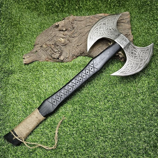 AX-7001 Custom Gift Forged Carbon Steel Viking Axe with Rose Wood Shaft, Double Edge Axe