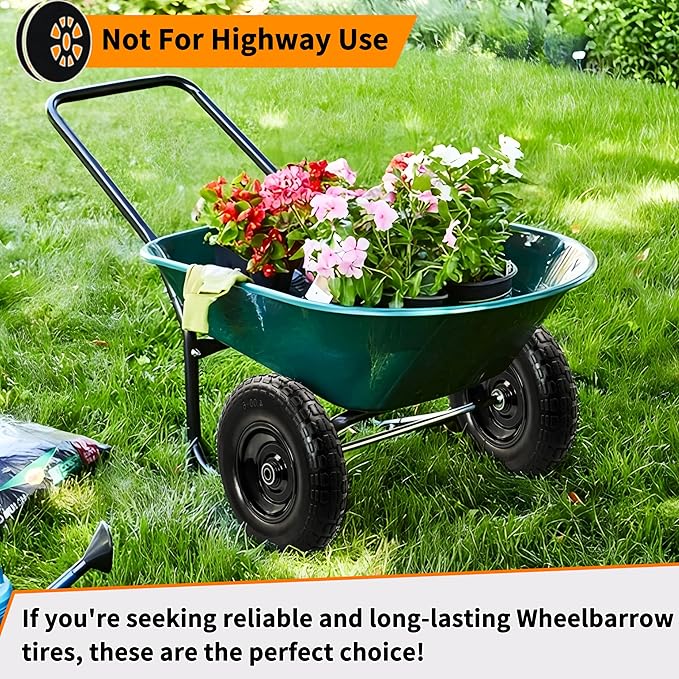 4PC 4.00-6 Flat-Free Tires and Wheels,13" Rubber Solid Tire, with 5/8" & 3/4" Bearing, 1.8"-5.8" Centered Hub Length, 4.00-6 tire and wheel Fit for Gorilla Cart, Garden Cart/Hand Truck/Wheelbarrow etc