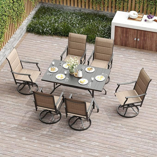 Soohow Swivel Outdoor Dining Chairs Set of 6, Patio Swivel Dining Chair with Textilene Fabric, Outdoor Metal Armchair All Weather Resistant, Ergonomic Comfort, Perfect for Patio, Backyard, Balcony