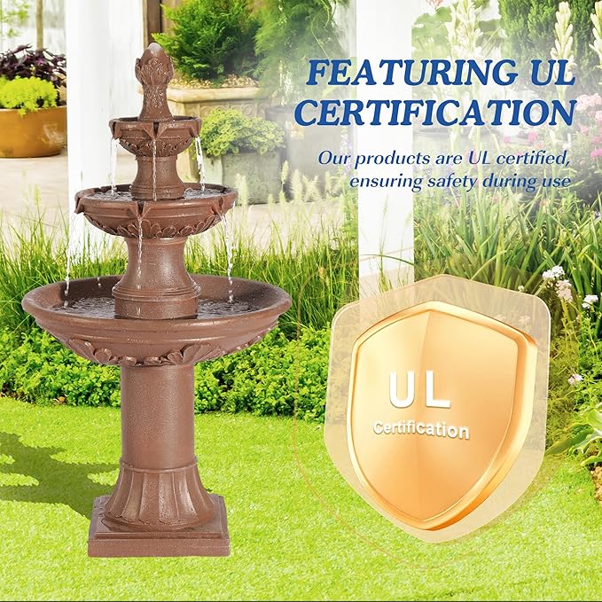 Italian Outdoor Water Fountains Garden Decor - 48.4''H Fountains and Waterfalls Outside, Large Cascading Indoor Floor-Standing Resin Bubbler Fountain Features W/Pump for Patio, Yard (Brown)
