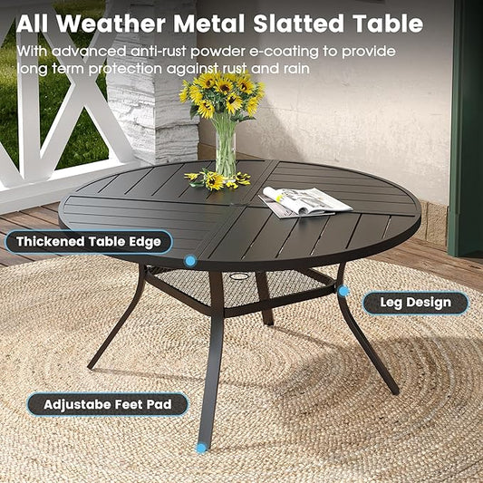 DIFY 7 Pieces Outdoor Patio Dining Set, 6 Dark Grey Textilene Swivel Dining Chairs and 47.2" Black Round Metal Dining Table, Outdoor Table and Chairs
