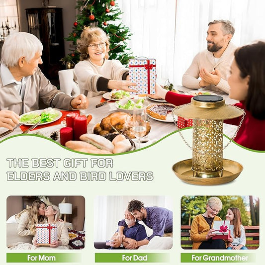 XDW-GIFTS Bird Feeder for Outdoors Solar Hanging Bird Feeder Bird House with Cardinal Feeder Large Capacity Metal Wild Bird Feeder for Garden Decor Unique Gifts & Patio Decor (Bronze, 8 INCH)