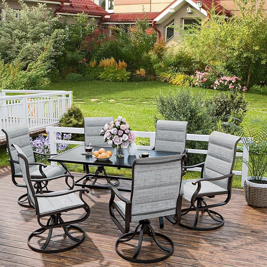 UDPATIO Patio Swivel Dining Chairs Set of 6, Outdoor Swivel Chairs High Back with All Weather Padded Textilene, Metal Rocking Frame for Lawn Garden Backyard, Grey White