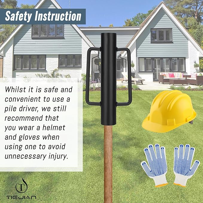 Fence Post Driver T Post Pounder with Handle 18 LB, Heavy Duty Hand Post Rammer for Wooden Posts/U-Channels/Fence Posts, 16 Inch Post Hole Digger (Black)