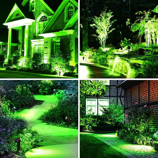Green Solar Spot Lights Outdoor, 2 Pack Solar Landscape Spotlights IP65 Waterproof 9.8ft Cable, Auto On/Off Outdoor Wall Lights for Garden Yard Driveway Porch Walkway Pool (1-in-1)