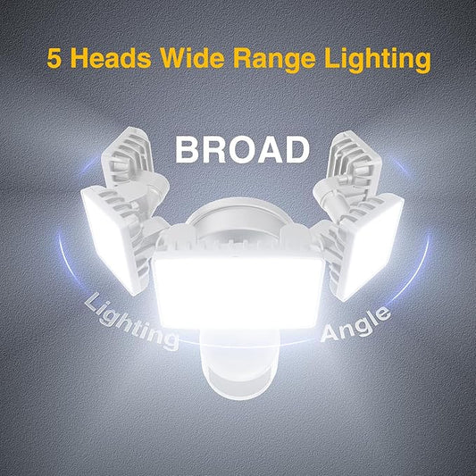 Onforu 5 Heads 55W LED Security Lights Motion Sensor Outdoor, 360° Wide Angle Illumination, 5000LM Flood Light, 6500K, IP65 Waterproof, Hardwired Wall Light for Garage, Yard, Porch, Entryway (White)