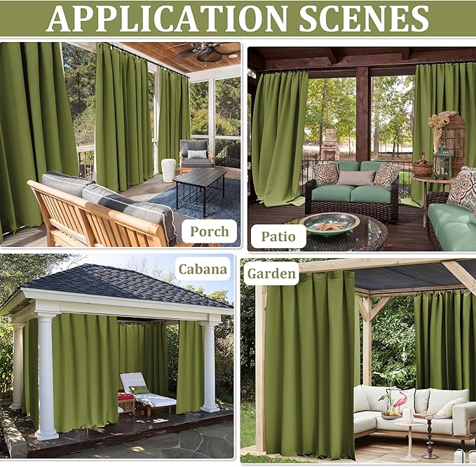 Gazebo Universal Replacement Privacy Curtain,10'×12' Gazebo Outdoor Waterproof Curtains, 4-Panels Sidewall Curtains with Double Zipper for Patio Canopy, Garden and Backyard (Curtain Only)